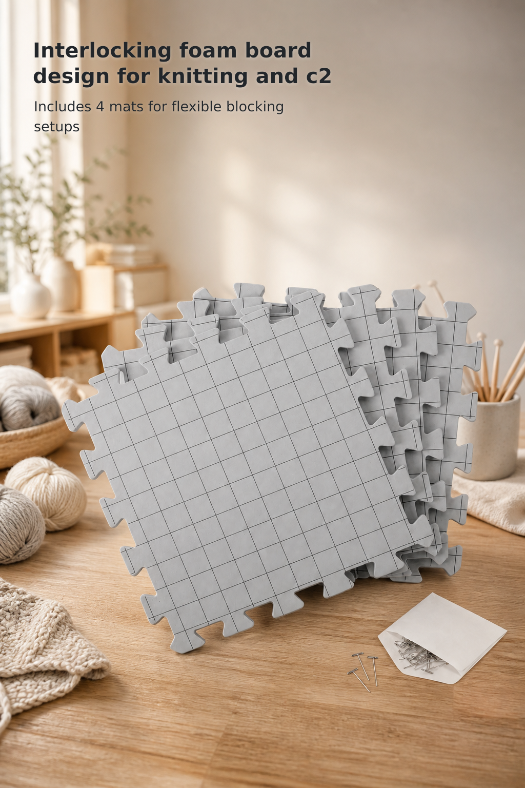 4-Piece Interlocking Knitting Blocking Mat Set